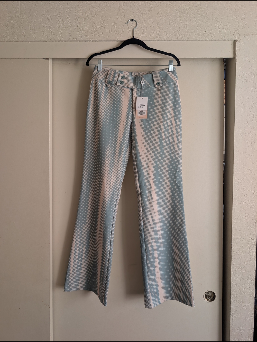 Tiger Mist Blue and White Houndstooth Boot Cut Pants